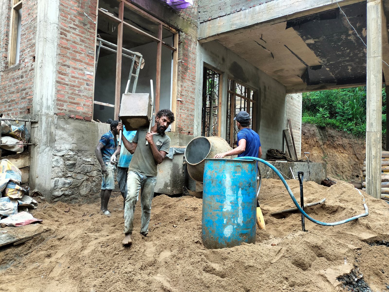 Construction crew building a home